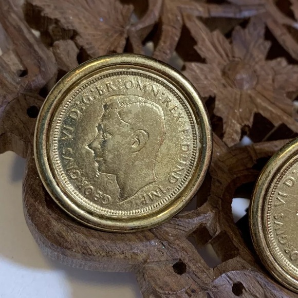 Rare Vintage Gold Plated British 1938 Coin Earrings - Picture 2 of 8